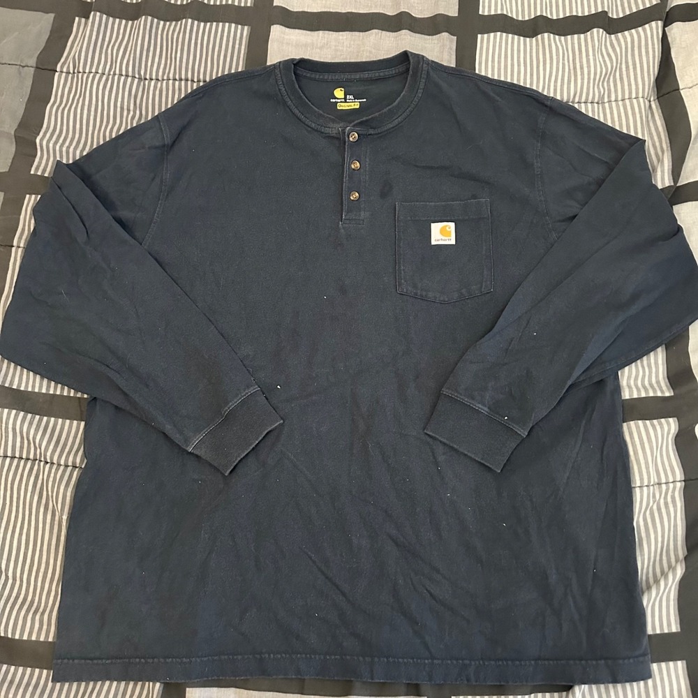 Carhartt 2XL Original Fit Long Sleeve Crew Neck Henley Blue Pocket Shirt